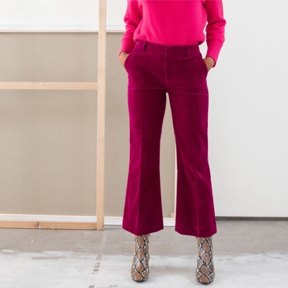 & Other Stories Cropped wide leg Corduroy Trousers pink red size 2 fall winter